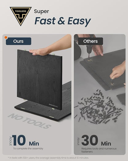 SONGMICS HOME Cat Litter Box Enclosure, Superfast Toolless Assembly, Litter Box Furniture for Large Cats, Display Side Table, Push-to-Open Doors, Ebony Black and Somber Walnut UPCL013BE01S