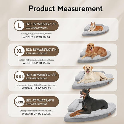 MEKIY Large Orthopedic Dog Bed with Sides XXXL Dog Beds with Removable Washable Cover Non-Slip Waterproof Pet Bed for Extra Large Dogs - Grey XXXL