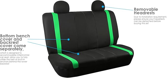 FH Group Car Seat Covers Rear Set Cloth - Car Seat Covers with Removable Headrest,Universal Fit,Automotive SeatCovers,Washable Car SeatCover for SUV,Sedan,Van Green