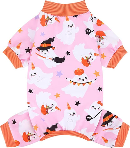 XPUDAC Halloween Ghost Dog Clothes Soft Strechy Puppy Pajamas Doggie Pjs Puppy Onesie Pet Outfits Cat Jumpsuits, 222-S