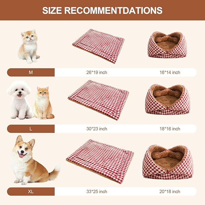 Jiupety Cat Bed for Indoor Self Warming Cat Bed Mat Ultra-Soft Plaid Dog Beds Machine Washable Pet Bed,Multifunction Folding Pet Blanket for Small Dogs and Cats Red,33X25In