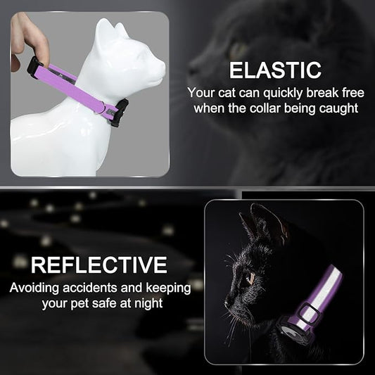 Reflective AirTag Cat Collar, Integrated Cat Tracker Collar with Air Tag Holder and Bell, Safety Elastic Band Cat GPS Collars for Girl Boy Cats, Kittens and Puppies (Lilac,S)