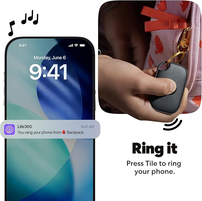 Life360 Tile Pro - Powerful Bluetooth Tracker, Key Finder and Item Locator for Keys, Bags and More. Both iOS and Android Compatible. Phone Finder. 1-Pack (Black)
