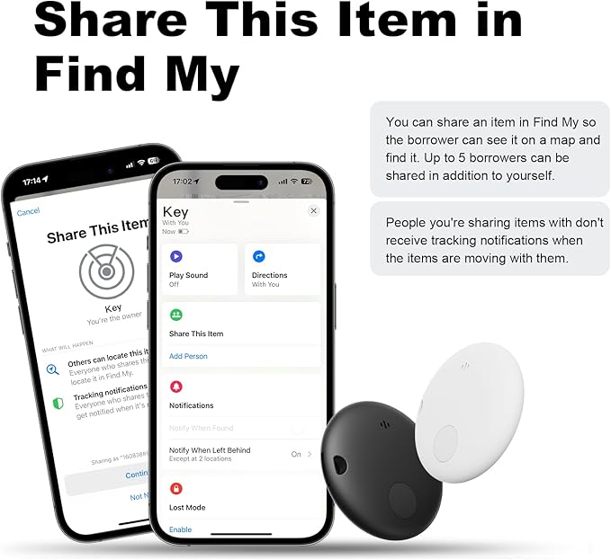 Air Tracker Tags 2-Pack, Waterproof IP67 | 90dB Loud, Bluetooth Tracker Works with Apple Find My (iOS only), Tracker Tag Locator for Keys,Luggage,Backpack etc