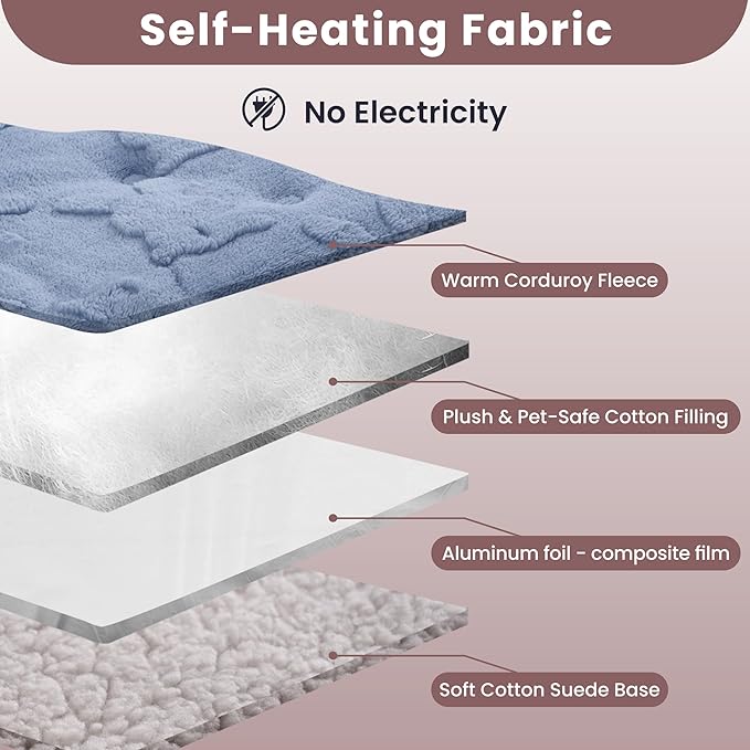 Self Warming Cat Bed, 22x16 Inch Reversible Two-Sided Use Self Heating Mat for Cats and Dogs, Washable Cat Warming Pad for Indoor Use, Cozy Flannel Base.(S - 22 X 16 Inch)