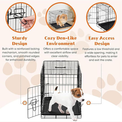 Sweetcrispy 24 Inch Single Door Dog Crate, Metal Pet Kennel with Secure Lock, Foldable Design, Removable Tray for Easy Cleaning, Portable Puppy Cage for Small Dogs, Ideal for Training & Travel