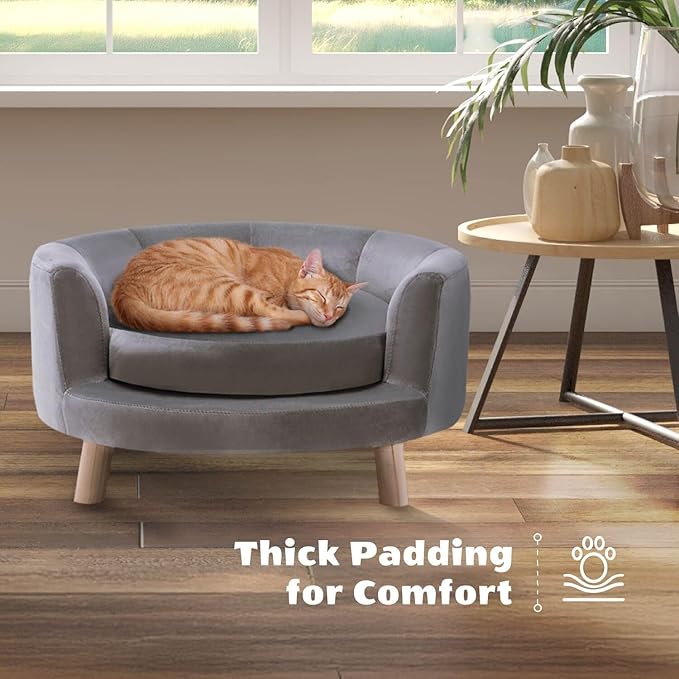 CRITTER SITTERS 28-In. Faux-Velvet Gray Dog Couch for Small to Medium-Sized Dogs, Modern and Stylish Elevated Dog Bed, Durable and Comfortable Pet Beds