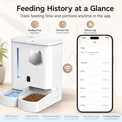 Waithem Automatic Cat&Dog Feeder and Waterer with Camera | 2K Video, 5L Food Capacity and 4L Water Station, 5G/2.4GHz Wi-Fi Control, 2 Weeks Capacity