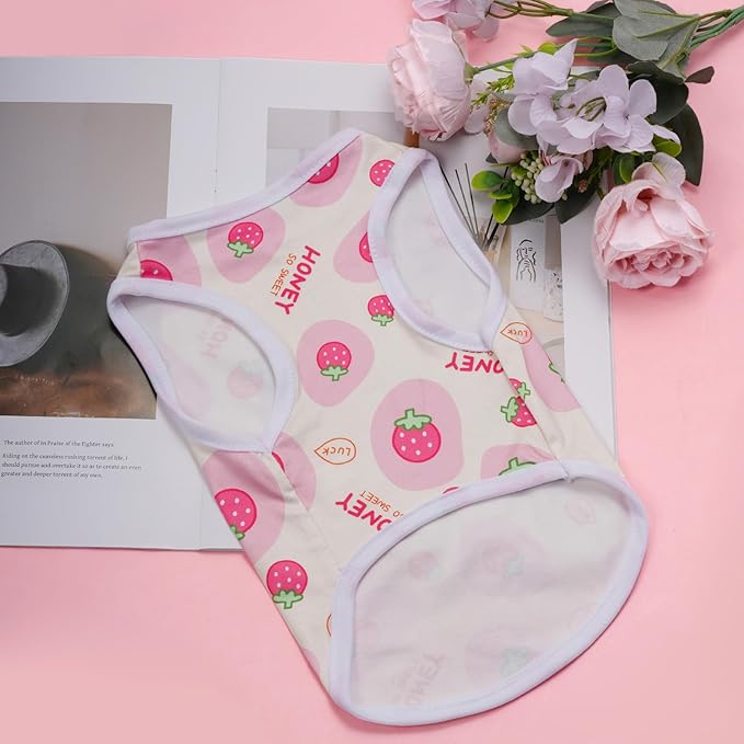Pistha Pink Dog Shirts Cute Summer Dog Clothes Soft Pet T-Shirt Printed Puppy Shirt for Small Medium Dogs Cats Girl(Strawberry1,M)