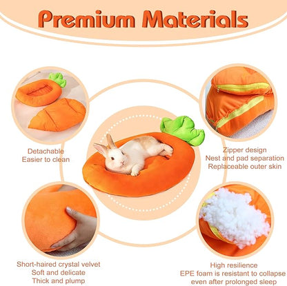 Rabbit Bed Warm Small Dog Cat Sleeping Carrot Banana Beds Bunny Bed Guinea Pig Hideout Bed Thick Soft with Removable Mat,Machine Washable Guinea Pig Cushion (Carrot（18.5 * 11.02 * 3.94）)