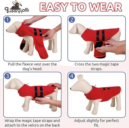 Queenmore Soft Fleece Dog Jacket, Warm Winter Dog Clothes with Leash Hole, Dachshund Sweater for Small Dogs Cats Boy or Girl (Red, XS)