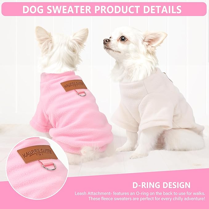 2 Pieces Dog Sweater Fleece Dog Winter Clothes for Small Dogs Boy Girl Turtleneck Puppy Sweatshirt Pet Clothing Pullover Sweaters Cat Apparel (Beige+Light Pink, Medium)
