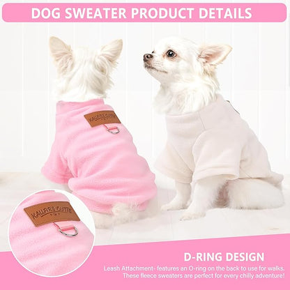 2 Pieces Dog Sweater Fleece Dog Winter Clothes for Small Dogs Girl Boy Turtleneck Puppy Sweatshirt Pet Clothing Pullover Sweaters Cat Apparel,XXS, (Beige+Light Pink)