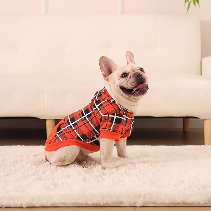EXPAWLORER Plaid Dog Hoodie - British Style Warm Dog Sweater Shirt with Leash Hole,Pitbull Clothes Outfits,Winter Coat Apparel for All Breeds Puppy Girl Boy-Cat Apparel,Orange Small