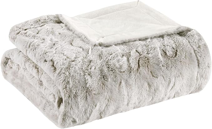 Madison Park Ultra-Soft Poly Fur Blanket Queen Size, Reversible Plush, All Season & Lightweight Queen Fuzzy Blanket for Bed, Couch & Sofa, Zuri, Full/Queen Snow Leopard
