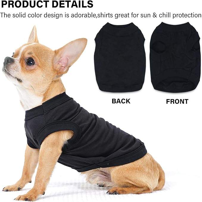 2-Pack Dog Shirts Summer Dog Clothes for Small Medium Dogs Boy, Teacup, Chihuahua, Yorkie, Pug and Cats, Solid Color Pet Tshirts Puppy Clothes, XS, Black+ Grey