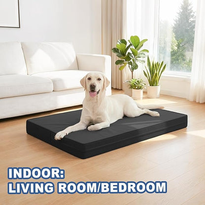 Vonabem Outdoor Dog Bed Waterproof Washable, Jumbo Large Crate Bed 54 inch with Removable Cover, Pet Beds Foam Orthopedic, XXXL Durable Leather Anti-Slip Kennel Pad 53"x36" Black