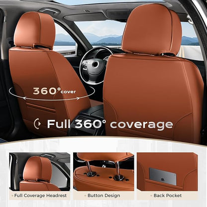 Coverado Car Seat Covers Full Set, Seat Covers for Cars, Front Seat Covers and Back Seat Cover Waterproof Leather Automotive Seat Cover, Universal Car Interior Protectors Cushion for Most Cars