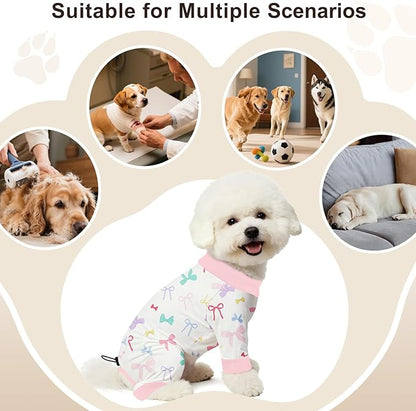 Bienbee Dog Pajamas, 4 Pack Dog Recovery Suit Shedding Suit Cute Soft Puppy Clothes Dogs Pjs Onesies Jammies Adjustable Breathable & Stretchy Clothes for Small Medium Large Dogs Girl Boy Puppy-M