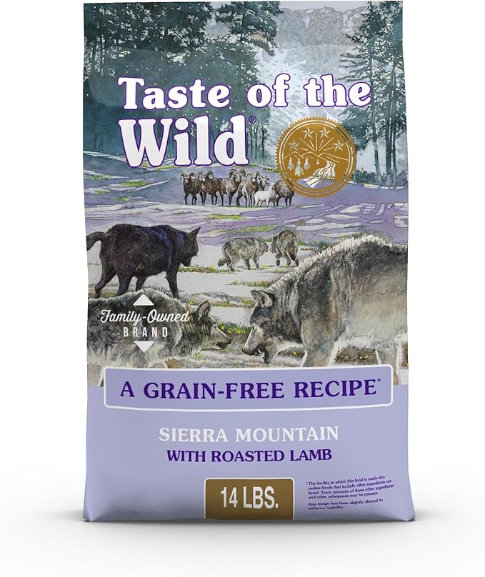 Taste of the Wild Sierra Mountain Grain-Free Canine Recipe with Roasted Lamb Dry Dog Food for All Life Stages, Made with High Protein from Real Lamb and Guaranteed Nutrients and Probiotics 14lb