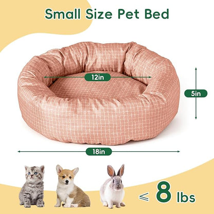XXS Round Donut Cat Bed 18 Inch - Small Washable Cute Cat Bed for Indoor Cats, Cozy Soft Pet Bed for Crate, Carrier, Catio, Playpen, Wall Shelve, Replacement Cushion for Cat Desk Perch, Red