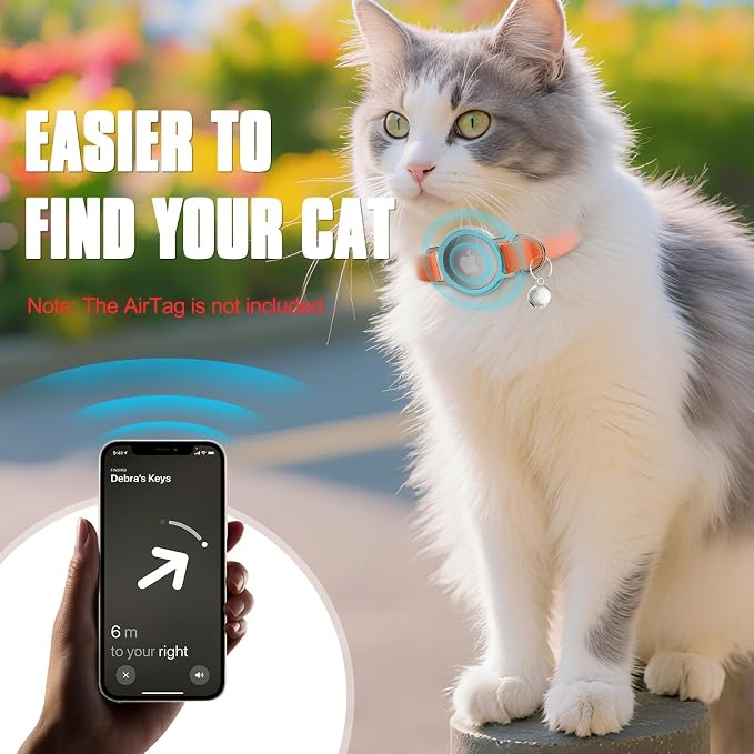 AirTag Cat Collar, Elastic Tracker Collar with Airtag Holder and Bell | Compatible with Apple Air Tag, Lightweight & Scratch Resistant, Adjustable Stepless GPS Pet Collar for Cats Kittens, Orange