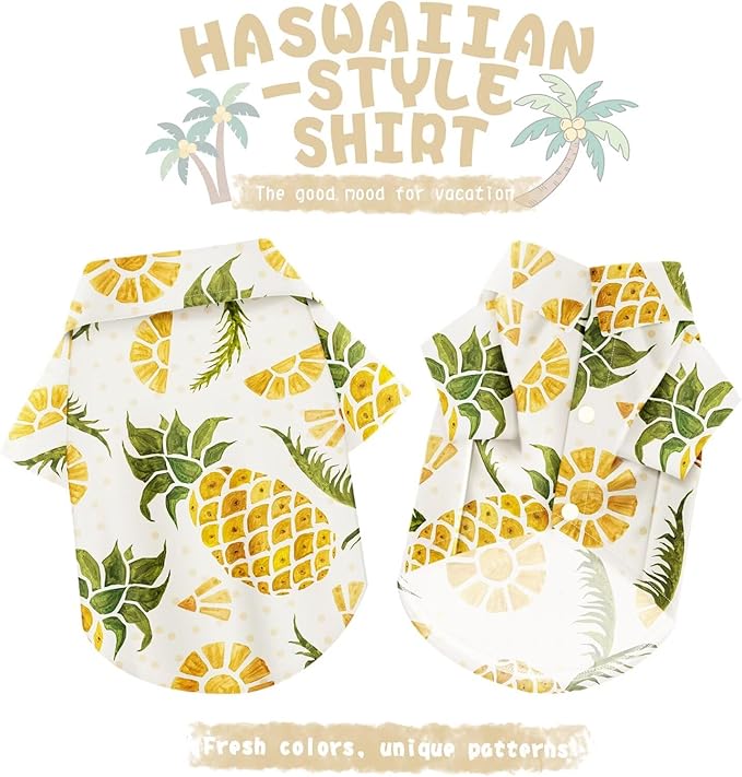 Hawaiian Dog Shirt – Lightweight and Breathable Summer T-Shirt with Tropical Prints, Fun Beach Outfit for Small, Medium, and Large Dogs, Perfect for Hot Days and Outdoor Vacation.Pineapple XL