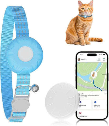 Cat Tracker, GPS Tracker Compatible with Apple Find My App(Only iOS),Cat Tracker Collar with Bell and Safety Elastic Buckle,No Monthly Fee,Territory & Location History,Blue