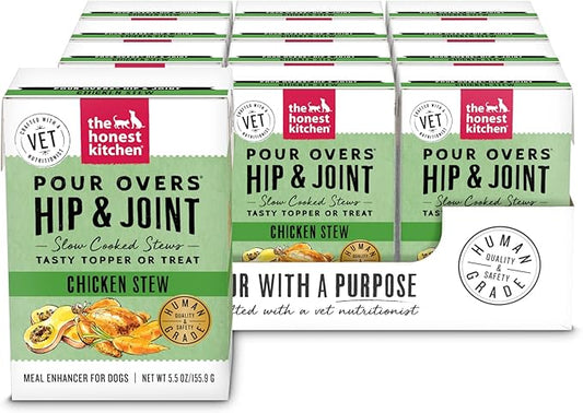 The Honest Kitchen Human Grade Functional Pour Overs: Hip & Joint Support - Chicken Stew Dog Food Topper, 5.5 oz x12
