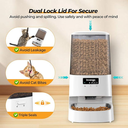 Automatic Cat Feeder with App Control, 5L Food Dispenser for Cats and Small Dogs, 2.4/5G Wi-Fi, Programmable Portions, Anti-Jam & Fresh-Lock, Stainless Steel Bowl, Easy to Clean