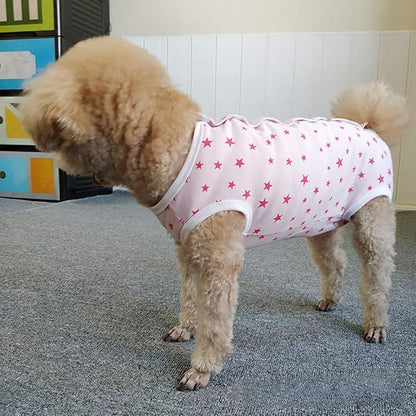 Dog’s Recovery Suit Post Surgery Shirt for Puppy, Wound Protective Clothes for Little Animals(Pink Stars-xs)