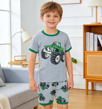 Popshion Boys Pajamas 100% Cotton Toddler Clothes Summer Pjs for Boy Planet Dinosaur Sleepwear Kids Short Sets 2-10 Years