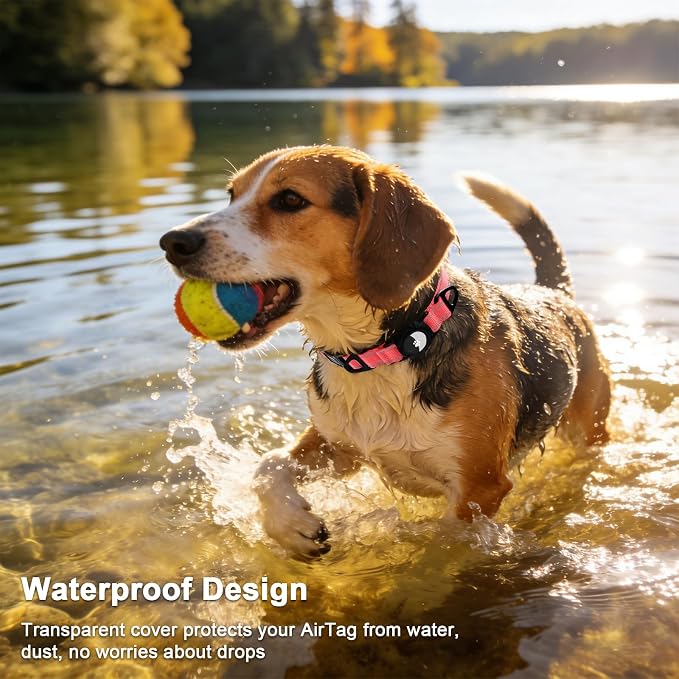 Taglory AirTag Dog Collar with Waterproof Holder for Puppy, Baby Pink, XS | Reflective for Night Walks & Low-Light Safety, Track Your Pup Peace of Mind, Adjustable Soft Padded, No More Dangling Tags