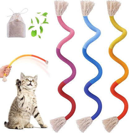 Retro Shaw Cat Toys Chew Ropes with Refillable Catnip for Indoor Kitten Teeth Cleaning, 3Pcs Interactive Cat Rope Kitty Toys for All Breeds 23.6 Inches