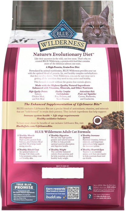 Blue Buffalo Wilderness Natural Adult Dry Cat Food, High-Protein and Grain-Free Diet, Supports Healthy Muscle Development and a Healthy Immune System, Salmon, 5-lb Bag