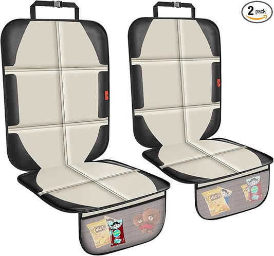 XHYANG Car Seat Protector,2 Pack Car Seat Protectors Baby Carseat Waterproof Durable 600D Fabric for Child Baby Car Seat Mat Vehicle Pet Cover 2 Storage Pockets (2 Pack Beige)