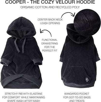 Pet Passion Cooper II Organic Cotton Velour Dog Hoodie Pet Coat for Small, Medium and Large Dogs, Black, X-Small (5-12 lbs)