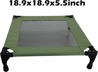 Pozico Elevated Pet Bed with Breathable Mesh for Small Cat and Dog, Raised Cooling Pet Cot for Puppy and Kitty, 18.9x18.9 inch (Olive Green Bed)