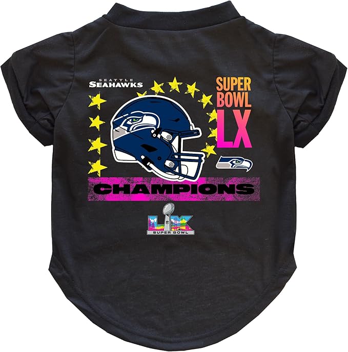 Littlearth NFL Super Bowl LX Champion Seattle Seahawks-Pet T-Shirt