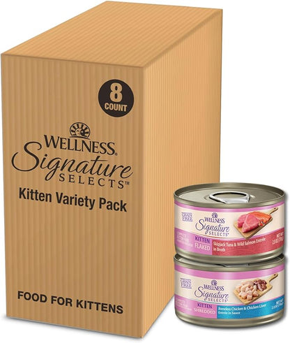 Wellness CORE Signature Selects Variety Pack Kitten Canned Wet Cat Food, Natural, Protein Rich, Grain Free, 2.8 oz, Pack of 8 Cans