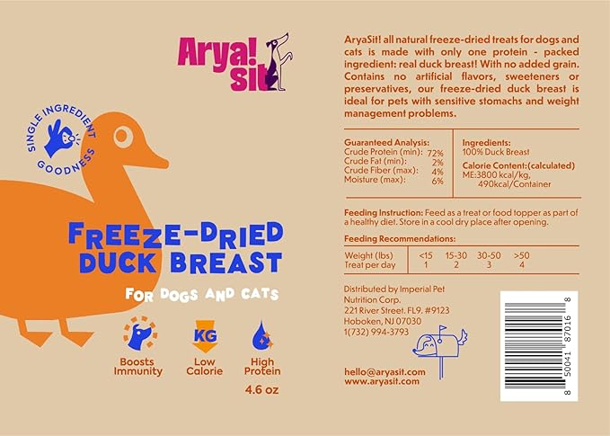 Arya Sit! - Freeze-Dried Single Ingredient Dog Treats (Duck Breast)