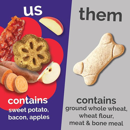 Fruitables Skinny Mini Dog Treats, Healthy Sweet Potato Treat for Dogs, Low Calorie & Delicious, Puppy Training, No Wheat, Corn or Soy, Made in the USA, Bacon and Apple Flavor, 5oz