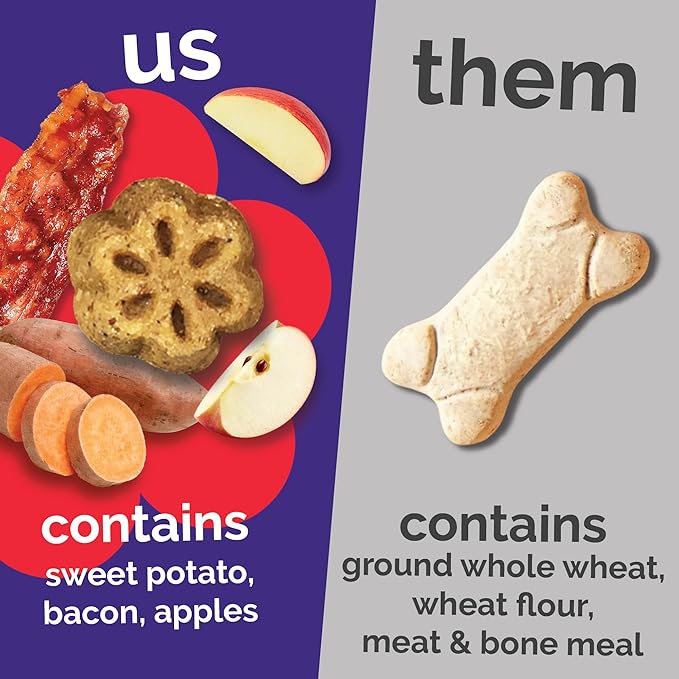 Fruitables Skinny Mini Dog Treats, Healthy Sweet Potato Treat for Dogs, Low Calorie & Delicious, Puppy Training, No Wheat, Corn or Soy, Made in the USA, Bacon and Apple Flavor, 12oz