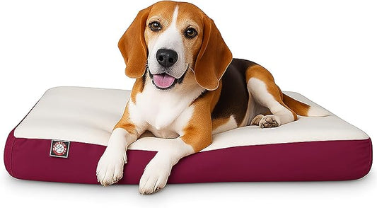 Majestic Pet 34x24x3 Inch Burgundy Orthopedic Memory Foam Rectangle Dog Bed – Medium Size Crate Dog Bed for Dogs with Joint Pain, Arthritis – Durable Pet Mattress with Egg Crate Foam, Washable Cover