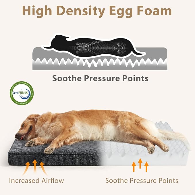 JOEJOY XL Dog Beds Large Sized Dog, Orthopedic Big Dogs Crate Bed with Washable Removable Cover, Extra Thick Egg Memory Foam Pet Beds, Grey, 41"x27"