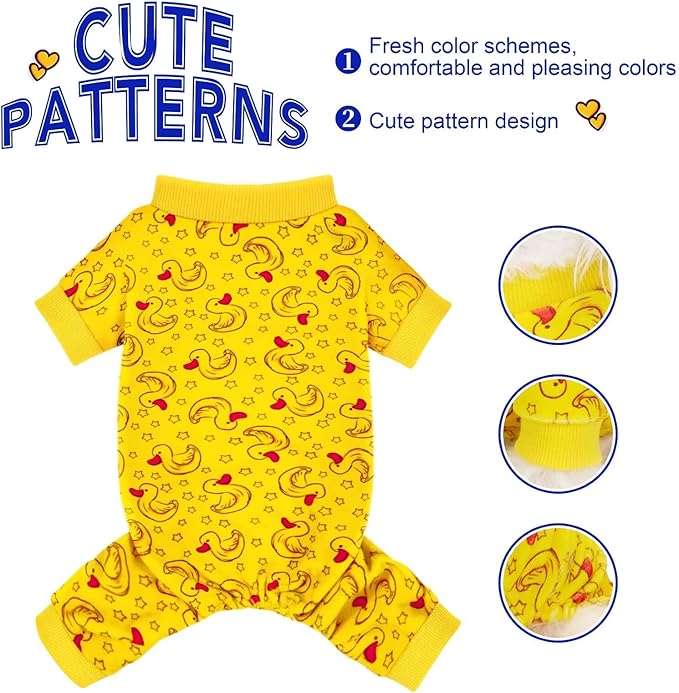 Paiaite Dog Pajamas Onesie: Comfortable Four-Legged Apparel for Small, Medium, & Large Dogs, Polyester Material for Comfort, Wrinkle Resistance, Moisture Wicking, Stretchiness Rotating Duck XL