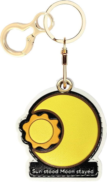 Leather Airtag Keychain Case Holder,Cute Protective Apple Air Tag Cover with Key Ring,Anti-Scratch Hidden Finder GPS Tracker Case for Wallet Keys,Bag,Pets,Backpack(Sun&Moon)
