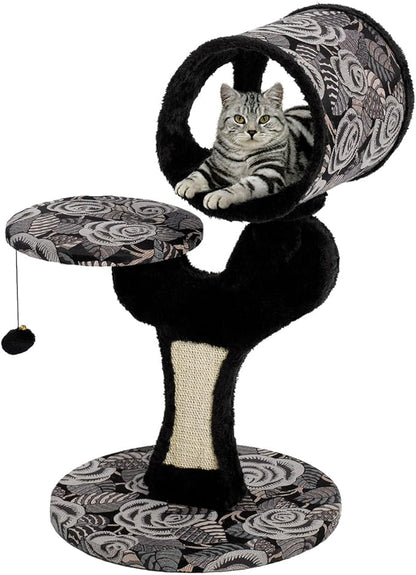 MidWest Homes for Pets Cat Tree Salvador Feline Furniture, 22 by 17.75 by 30.75-Inch, Black/White Floral (138S-BK)