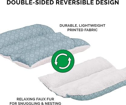 Furhaven Cat Bed for Indoor Cats, Washable w/ Removable Bolsters, For Pets Up to 9 lbs - Plush & Diamond Print Cuddle Loaf Mat - Aqua, Small