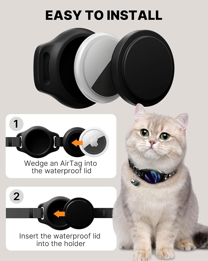 typecase Reflective Breakaway Cat Collar with AirTag Holder, Black/Blue | Black Reflective Breakaway Cat Collar With Bell And Silicone AirTag Holder; Adjustable 8-12 In; AirTag Not Included